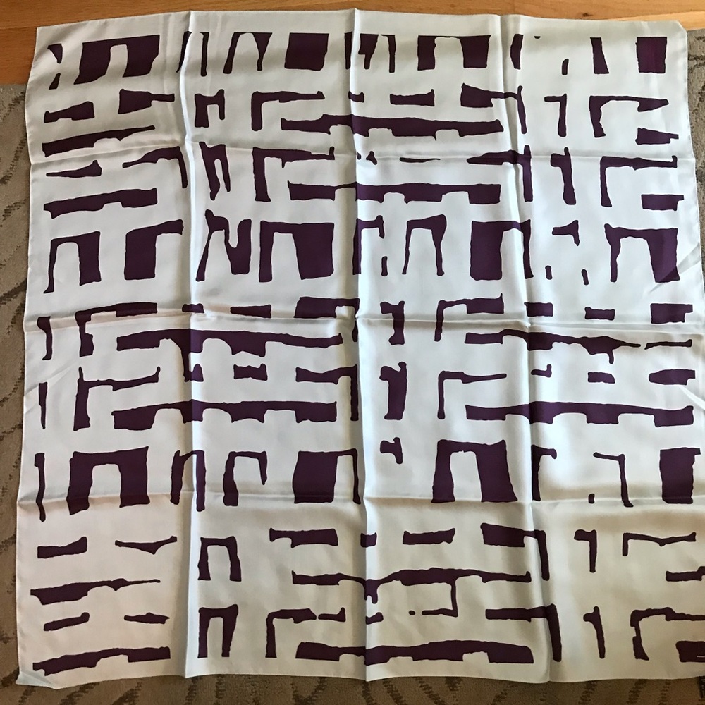 Silk Scarf, Eggplant & Pale Blue 100% Silk